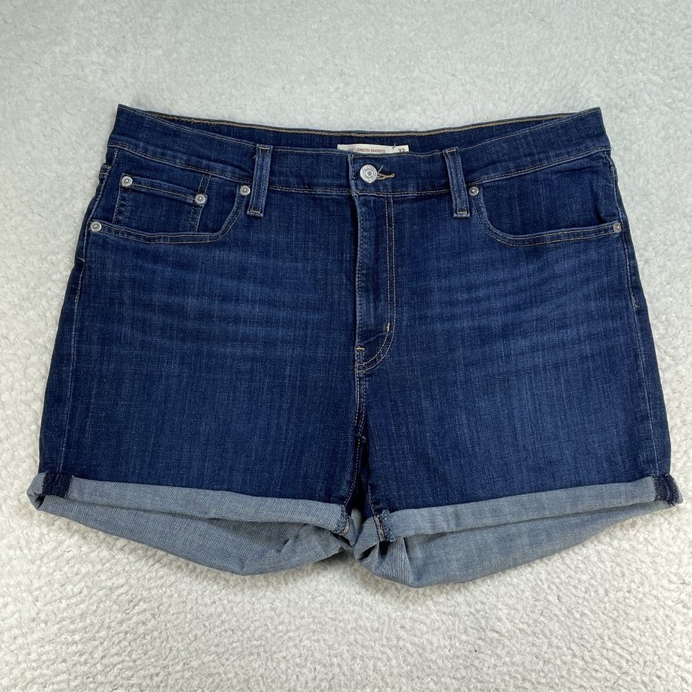 Levis Women's Size 32 Mid Length Shorts Dark Wash Cuffed Cutoff Jeans 31x4